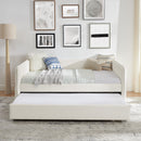 Daybed with Trundle Upholstered Tufted Sofa Bed, Full Size, Boucle Fabric, Beige(83'x58.5'x29.5')