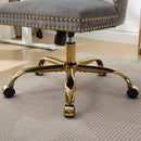 A&A Furniture Office Chair,Modern Velvet Upholstered Tufted Button Home Office Chair with Golden Metal Base,Adjustable Desk Chair Swivel Office Chair (Gray)