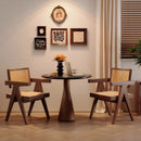 Modern Mid-Century Dining Chairs Set of 2, Rattan Accent Chairs, Comfy Armchairs, Outdoor Wood Chairs with Armrest for Bedroom Living Room Reading Room Dining Kitchen, Brown