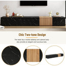 TV Stand and Coffee Table with Faux Marble, Walnut Wood Grain Finish, Set of 2, Modern Entertainment Center for TVs up to 88", Center Table with 2 Storage Drawers for Living Room, Black