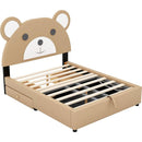 Full Size Upholstery Platform Bed Frame with Cute Bear Shaped Headboard and Two Storage Drawers,Brown