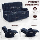 Blue Fabric Reclining Loveseat With USB Ports For Living Room