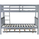 Twin Over Full Rubber Wood Bunk Bed with Trundle, Convertible Ladder and Guardrail, Detachable, Convertible Bed, with Twin Size Trundle  ,Grey