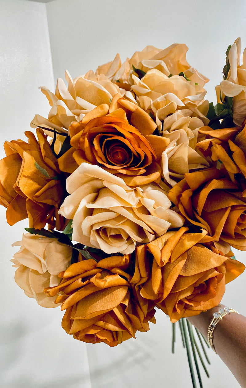 Artificial  Real Touch Autumn Roses - Bundle of 10