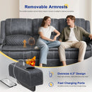 Grey Velvet 3 Seater Recliner Sofa With USB Ports Storage