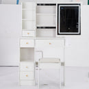 29.2' Small Size Left Drawer Desktop Vanity Table + Cushioned Stool, 2 AC+2 USB Power Station, Hair dryer bracket, Extra Large Touch Control Sliding LED Mirror, Tri-color Switching, Brightness Adjust