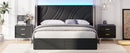 Full Size Modern Upholstered LED Bed Frame with Storage Drawers, Velvet Platform Bed with Wingback Headboard, RGB Light, Wooden Slats Support, No Box Spring Needed, Black