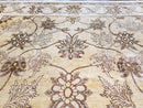 Oversized Peshawar Chobi Oushak Area Rug 11.6 x 12.5, Wool Hand-Knotted Light Gold & Ivory Decorative Pakistani Floral Carpet, 11x12 - 12x13