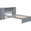 Twin Size Platform Bed with Storage Headboard and Lockers, Gray