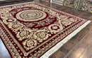 Aubusson Rug 9x12, Wool Handmade Carpet, Elegant French European Design, Dark Maroon Red, 9 x 12 Room Sized Rug, Finely Hand Knotted