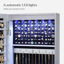 47.2 Inch Tall Lockable Jewelry Cabinet With Mirror Gray