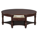 Vintage Oval Coffee Table with Drawer and Storage Shelf, Antique Cocktail Table in 45', French Country Accent Table for Living Room,Walnut