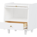 3 Pieces Bedroom Set with Queen Size Wooden Bed Frame, 1 Vintage  Nightstand and 1 Makeup Vanity Set with Stool,White