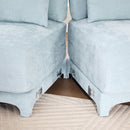 Elegant Two-Seater Sofa with Ottoman and Lumbar Pillows, Sky Blue Chenille, High-Quality Wood