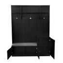 ON-TREND Elegant Design Hall Tree with Comfort and Storage Solutions, Functional Hallway Shoe Cabinet with Bench&Cushion, Modern Coat Rack with Hooks for Entryways, Black (OLD SKU: SD000026AAB)