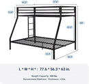 Metal Bunk Bed Twin Over Full Size With Guardrails