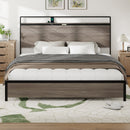 Bed frame king size, wooden platform bed frame with storage LED light headboard and 2 USB, no noise, no spring mattress required and simple assembly tools, large underbed storage, Antique Grey