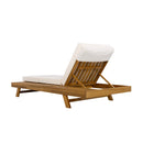 LOUNGE CHAISE SET WITH HEADREST,SPACE AVAILABLE ON ONE SIDE, ACACIA WOOD WITH WATER-RESISTANT LOUNGE CUSHIONS (CREAM & 3-FOLD & 4 inch) - MATCHING DARK GREY/BEIGE VERSION AVAILABLE