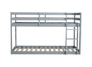 Solid Wooden , Solid Rubber Wooden Twin over Twin Floor Bunk Bed with Ladder ,Upper and Bottom Bed Platforms crafted with Strengthened Slats ,Grey