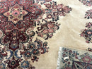 Persian Sarouk Rug 9x12, Ivory & Blue, Semi Open Field