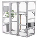 Outdoor Cat House, DIY Cat Enclosure Catio with Double Enter Doors, Light Grey Pine Wood, 62.8'L x 32.2'W x 68.5'H
