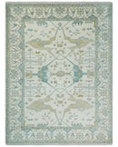 9.3x12.1 Hand Knotted Oriental Oushak Ivory, Brown and Beige Wool Area Rug
