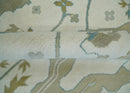 9.3x12.1 Hand Knotted Oriental Oushak Ivory, Brown and Beige Wool Area Rug