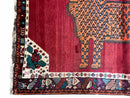 Antique Persian Gabbeh Wool Rug 4x5, Lion Pictorial Rug, Red Orange Black, Hand Knotted Handmade Vintage Gabbeh Carpet 4 x 5 ft, Tribal Rug