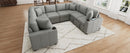 Modern U-shaped Sectional Sofa Convertible Pull-out Sofa Bed with USB Ports and Cup Holders, Gray Chenille, 108.7'