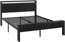 Queen Platform Bed Frame With Wooden Headboard And Footboard Black Oak