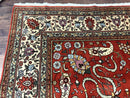 Romanian Rug 10x13, Vintage Handmade Wool Carpet, Floral Pattern, Birds, Red and Cream, Signed By Masterweaver, Persian Rug