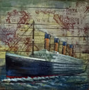 Mixed Media Metal Cutout 3D Wall Art Painting of Old Steam Ship Cruise Liner