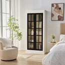 Rustic Style Display Cabinet with Glass Doors for Collectibles - White & Black, 71.2'' Tall