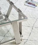 Modern Stainless Steel Coffee Table Set (Set of 2), Double-Layer Clear Tempered Glass Table Top, Coffee Table & End Side Table 2-Pieces Sets for Living Room Home Office, Silver