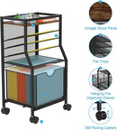 Brown Wood 6 Tier Rolling File Cart With Lockable Wheels
