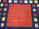 Turkish Kilim Rug 5x7 - 6x8, Checkerboard Kilim Carpet, Area Rug, New Playroom Rug, Colorful Multicolor Rug for Nursery Room, Dark Blue Red