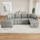 109.1' Sectional Sofa Convertible Pull-out Sofa Bed with Movable Storage Ottoman, Gray Chenille Fabric