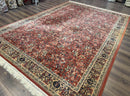Persian Area Rug 8 x 11.6, Wool, Royal Hunting Scene, Vintage Couristan Rug, Red, Allover Pattern, Belgium Power Loomed