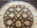 Round Pakistani Rug 6x6, Brown and Beige, Floral, Peshawar Rug, Traditional