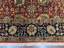 Indo Persian Rug 9x12, Hand Knotted Traditional Indian Wool Oriental Carpet 9 x 12 ft, Maroon and Navy Blue, Floral Allover 9x12 Vintage Rug