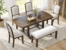 6-Piece Dining Table Set, 60inch to 78inch Extendable Wood Dining Table with Removable Leaf, Kitchen Table Set with 4 Upholstered Side Chair and Bench, Dining Table Set for 6 (Brown)