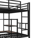 Queen Over Twin Bunk Bed with storage area on upper bed, lower bed with hangers and shelves, Space-Saving/Noise Reduced,black