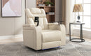 Home Theater Recliner with 270 Degree Swivel, PU Leather, Power Recliner with Tray Table, Phone Holder, Cup Holder, USB Port, White