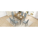 7-Piece Farmhouse Dining Set Classic Rustic Table and 6 high-back design Chairs for Dining Room, Kitchen (Brown+Gray)