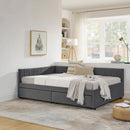 Full Size Upholstered Tufted Bed Frame with Two Drawers, Sofa Bed Frame with Comfortable Backrest and Armrests, Velvet, Grey(79.5''x58''x25'')