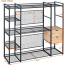 Open-Style Wardrobe with Hanging Rails, Shelves and Drawers, Black