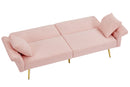Modern Teddy Upholstered Accent Loveseat Sofa With Side Pocket,Folding Sleeper Sofa Bed With Foldable Armrest , Adjustable Backrest and Golden Metal Legs for Living Room,Pink