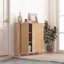 Mid-Century Modern Storage Cabinet with Woven Rattan Doors & Adjustable Shelves - Perfect for Living Room & Dining Room