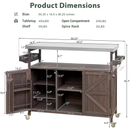 Outdoor Kitchen Island, Rolling Bar Cart & Storage Cabinet, Farmhouse Solid Wood Outdoor Grill Table with Stainless Steel Top, Spice Rack, Towel Rack for Kitchen & Barbecue, Dark Brown