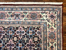 Indo Persian Rug 8x10, Repeated Allover Pattern, Navy Blue Ivory, Handmade Vintage Wool Carpet